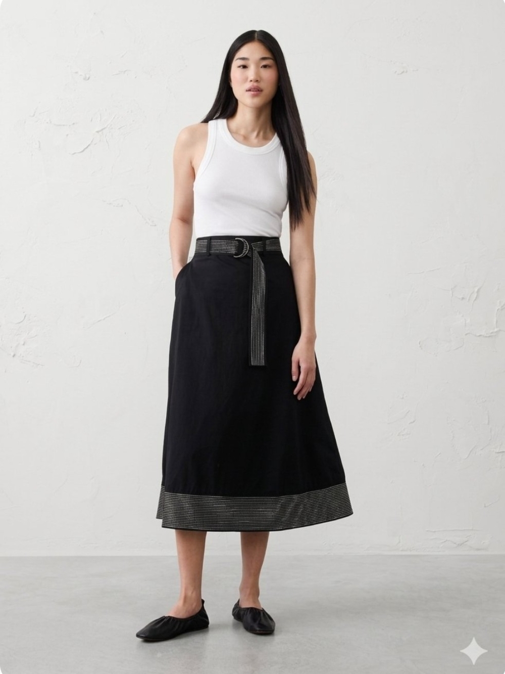 Banana Republic Traputo A Line Midi Skirt with Contrast Hem and Belt Size 6 NWT